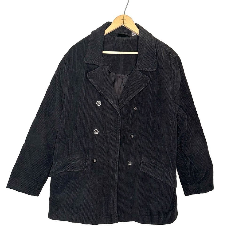 Style & Co Black Double Breasted Corduroy Coat Size Medium
